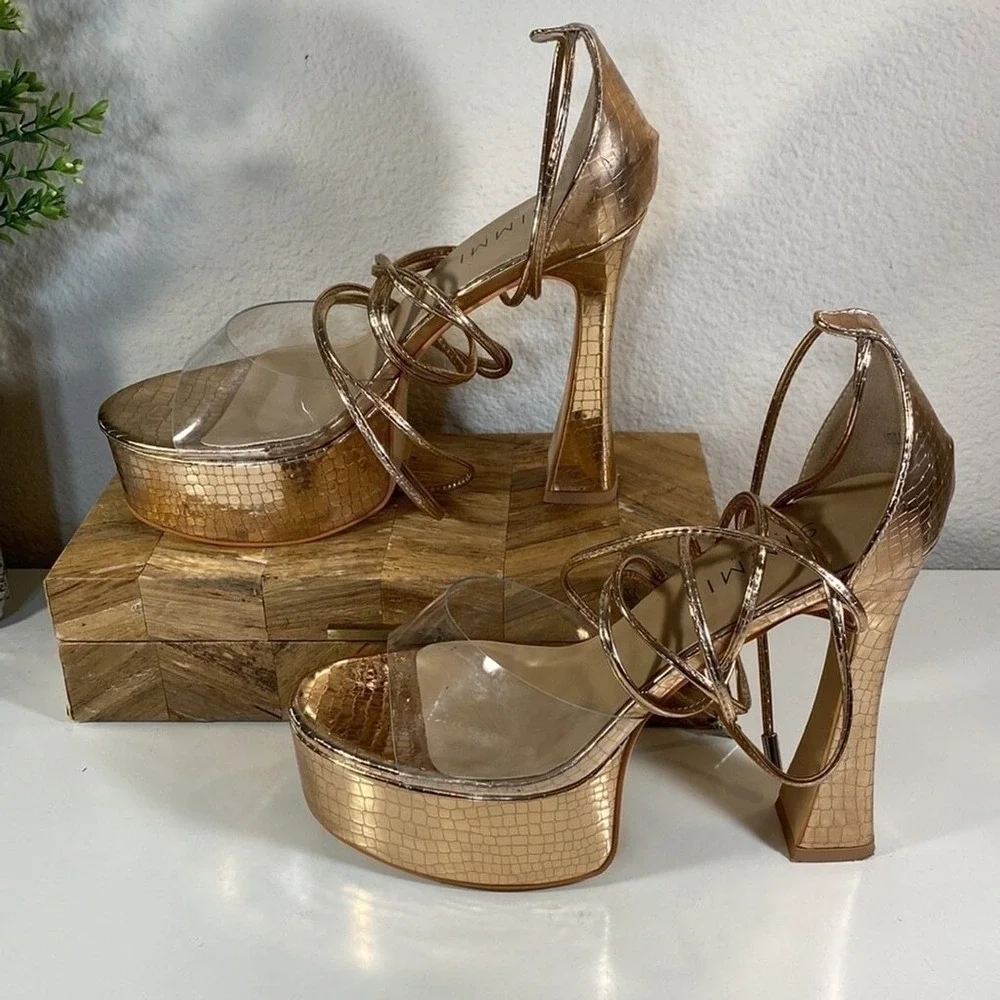 Clearance! Simmi Emma Croc Print Platform‎ Gladiator in Rose Gold Glam Bodycon 7
